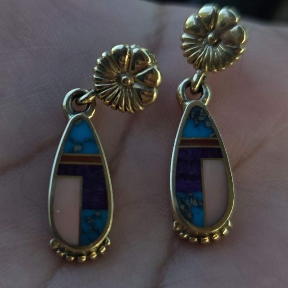 Gold and Multicolor Drop Earrings